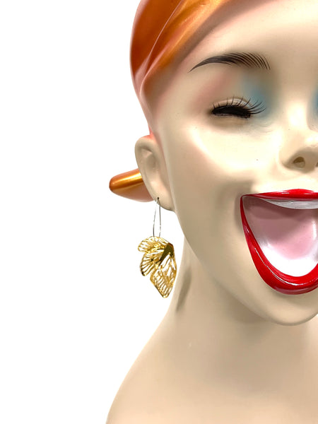 acrylic jewelry - wing earrings - gold mirror