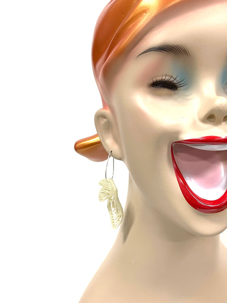 acrylic jewelry - wing earrings - ivory