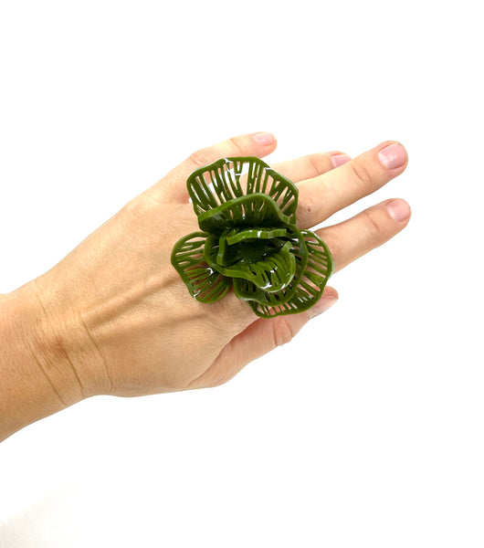 acrylic jewelry - bloom ring - olive