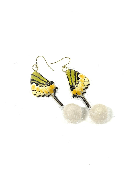 butterfly wings - lemon/lime with poms
