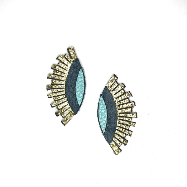 Leather Jewelry - WINK in gold and blue