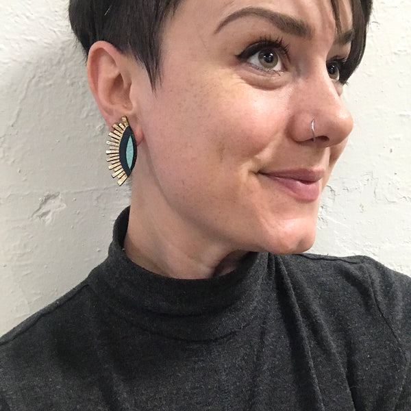 Leather Jewelry - WINK in gold and blue