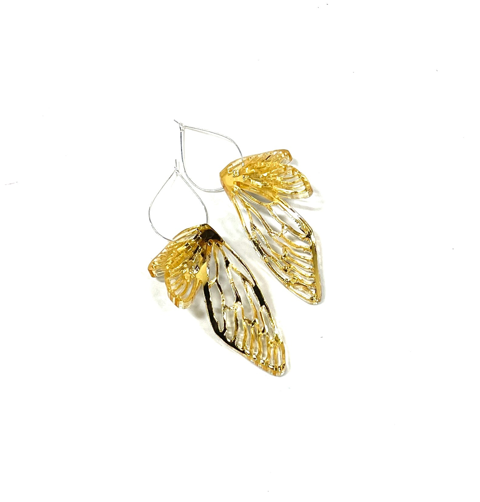 acrylic jewelry - wing earrings - gold mirror