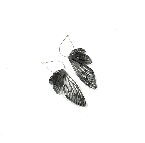 acrylic jewelry - wing earrings - translucent charcoal