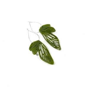 acrylic jewelry - wing earrings - olive